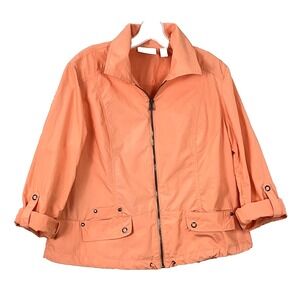 Chicos Womens Windbreaker Jacket 2/US12 Soft Orange‎ Long Sleeve Roll Tab Zipper